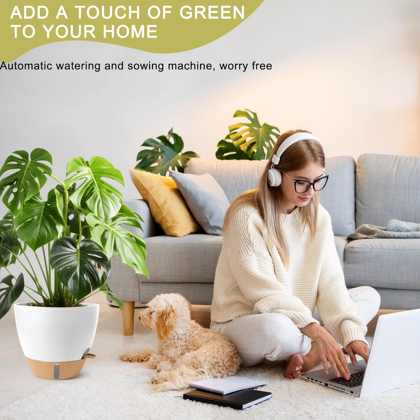 Self Watering Pots for Indoor Plants 12/10/9/8 Inch Large Plastic Self Watering Flower Pots Indoor Outdoor with Drainage Holes, Deep Reservoir,Nursery Planting Pot for Indoor Outdoor Plants White
