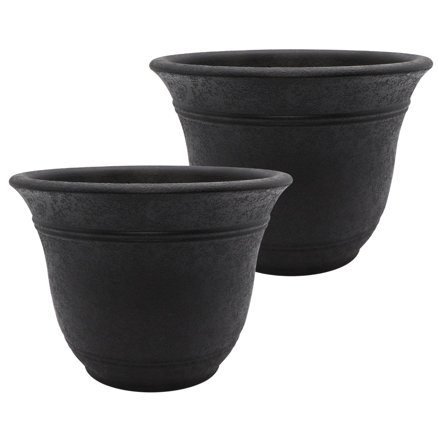 The HC Companies Sierra Round Self-Watering Pot - Lightweight Plastic Planter for Herbs & More - Durable Plant Pots for Indoor Plants & Outdoor Plants (7.5” Black Onyx, Pack of 2)