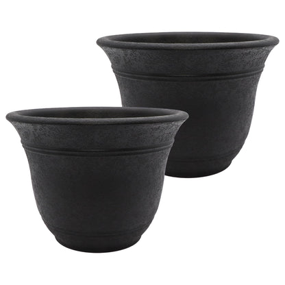 The HC Companies Sierra Round Self-Watering Pot - Lightweight Plastic Planter for Herbs & More - Durable Plant Pots for Indoor Plants & Outdoor Plants (7.5” Black Onyx, Pack of 2)