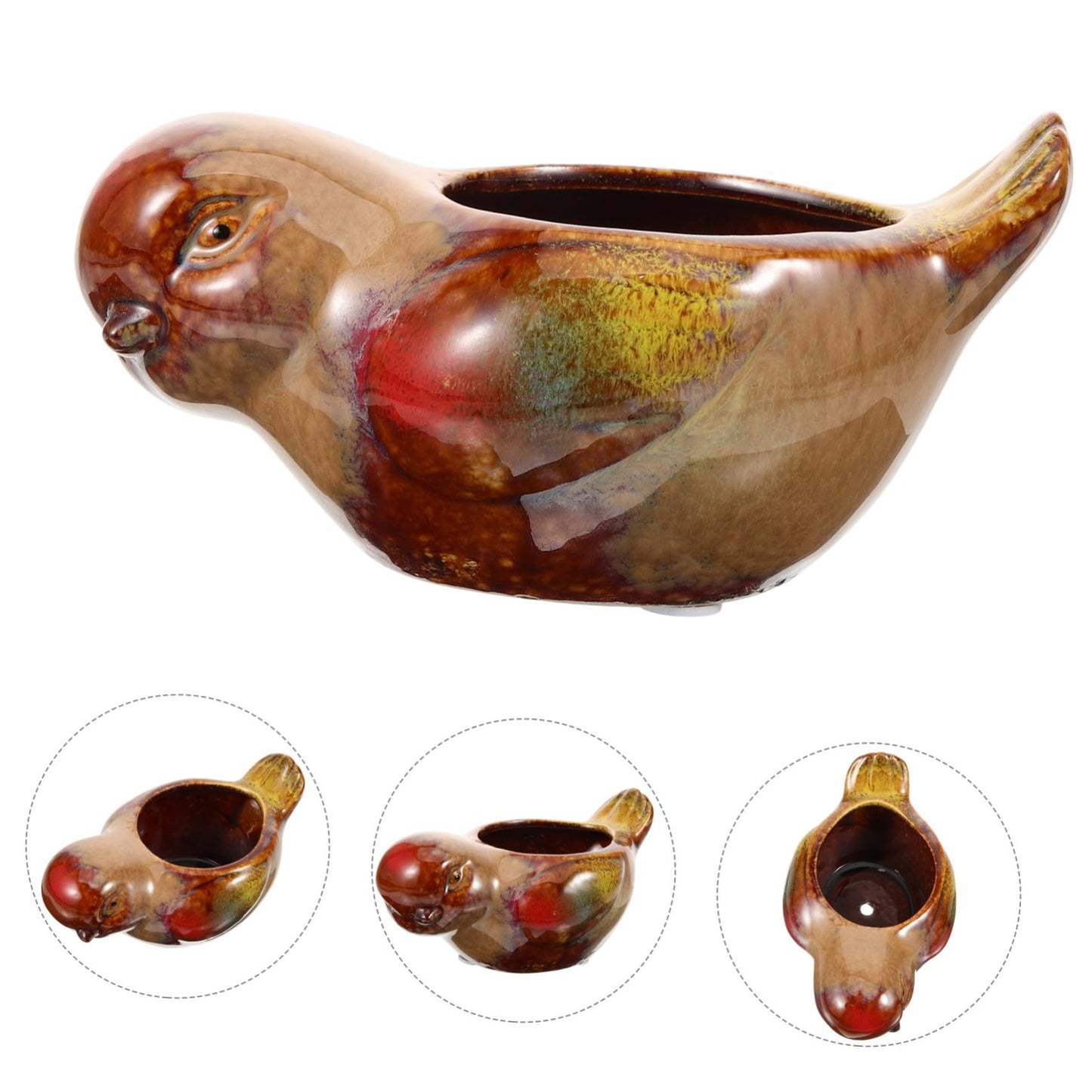 Happyyami Creative Ceramic Succulent Planter Pot with Bird Design Small Indoor Decorative Flower Pot for Succulent Planting and Home Gardening Gift for Garden Lovers