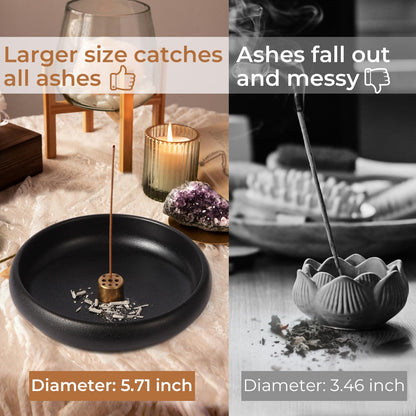 Mofunci Incense Holder for Sticks, Sage, Coil Incense, Incense Stick Holder 5.71" for Yoga Meditation Energy Cleansing, Ceramic Incense Burner Holder with 9 Holes, Ash Catcher, Smudge Bowl (Black)