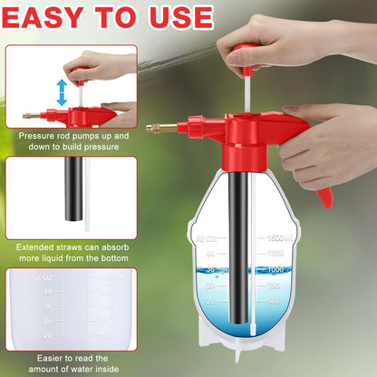 Ziliny 2 Pcs50 oz Handheld Pump Spray Bottle Garden Mister Spray Bottles Lawn Pressure Hand Pump Sprayer with Adjustable Nozzle for Chemicals Watering Weeds Plants and Cleaning (Red)