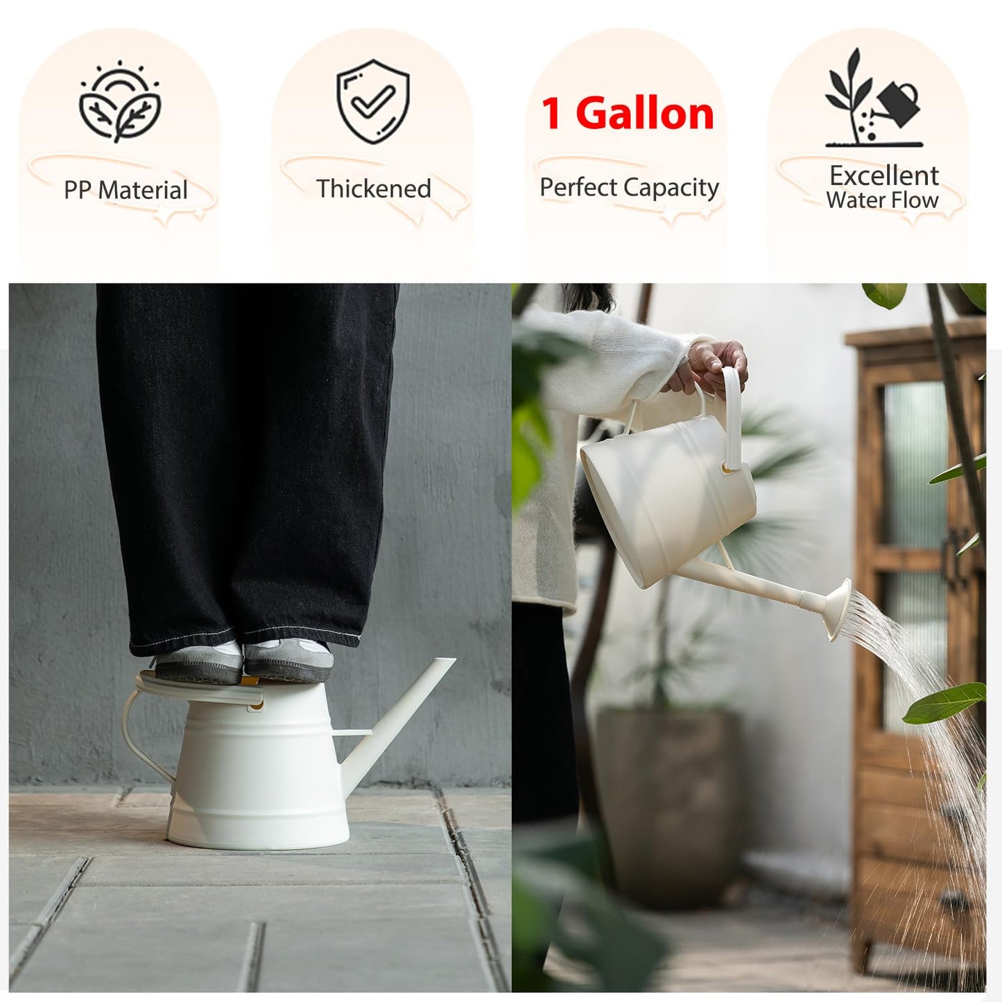 1 Gallon Watering Can for Plants, Watering Cans for Indoor&Outdoor Gardening, Water Can with Ergonomic Movable Handle (White)