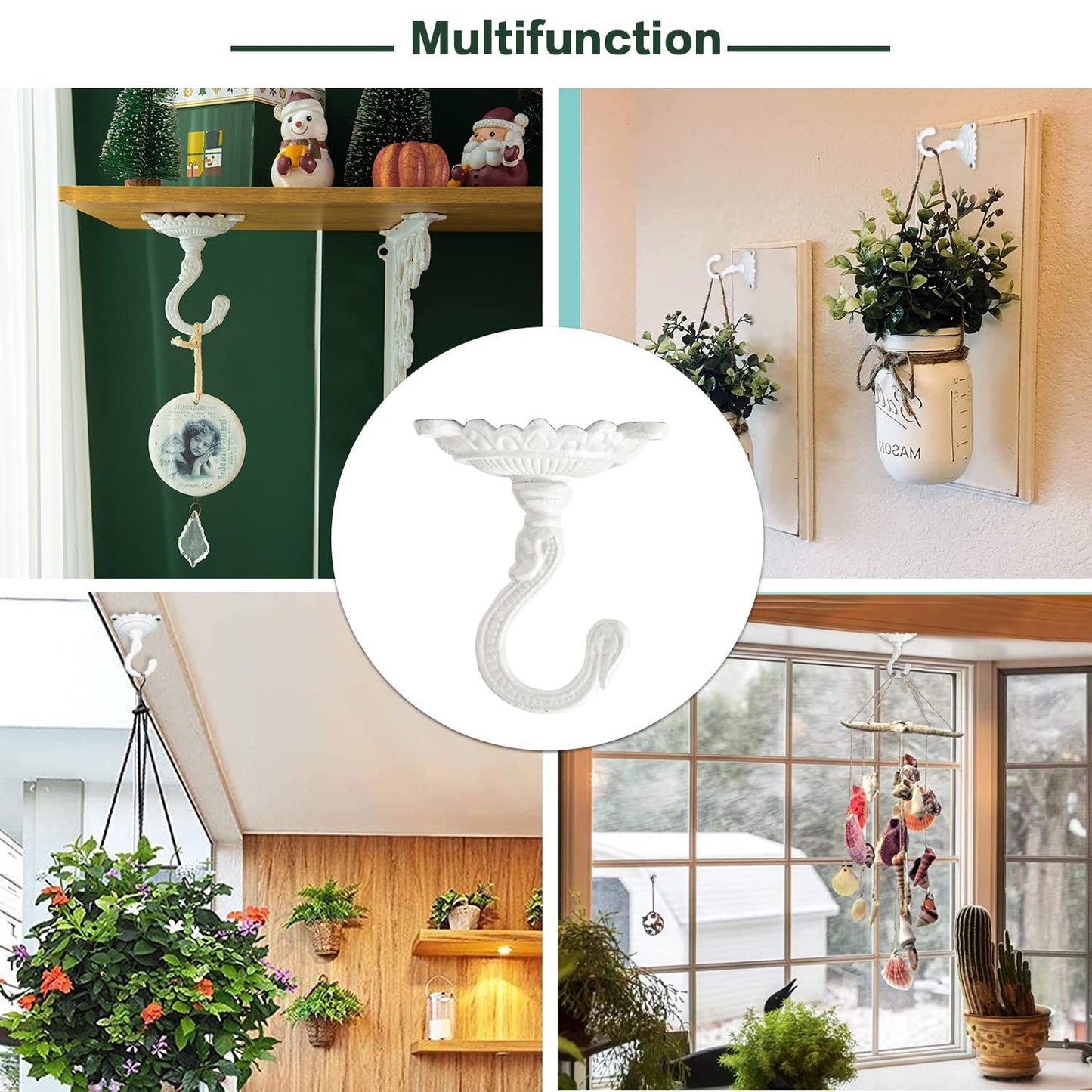 Sungmor Heavy Duty Ceiling Hooks for Hanging Planters, 3pcs Set Indoor Outdoor Plant Pulleys Adjustable Plant Hangers, Plant Hooks for Hanging Basket Flower Pot Bird Feeder