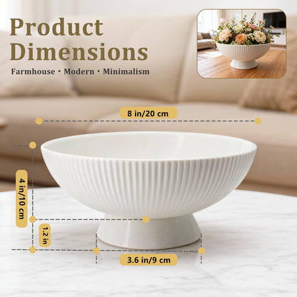 Gutedeal Small Decorative Bowl 8 Inch Multi-Use White Ceramic Fruit & Key Bowl for Kitchen, Entryway, Centerpiece Modern Handcrafted Home Decor Pedestal Bowl & Wedding Gift