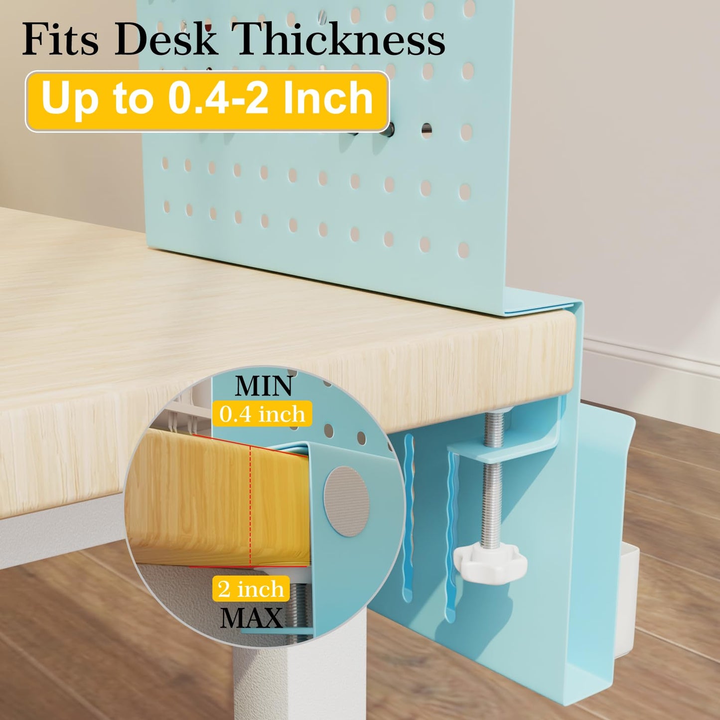 Desk Side Storage Under Desk Laptop Holder, No Drill Hanging Desk Organizer with Pen Holder, Clamp-On Table Side Tray Desktop Organization Mount for Office and Home (White)