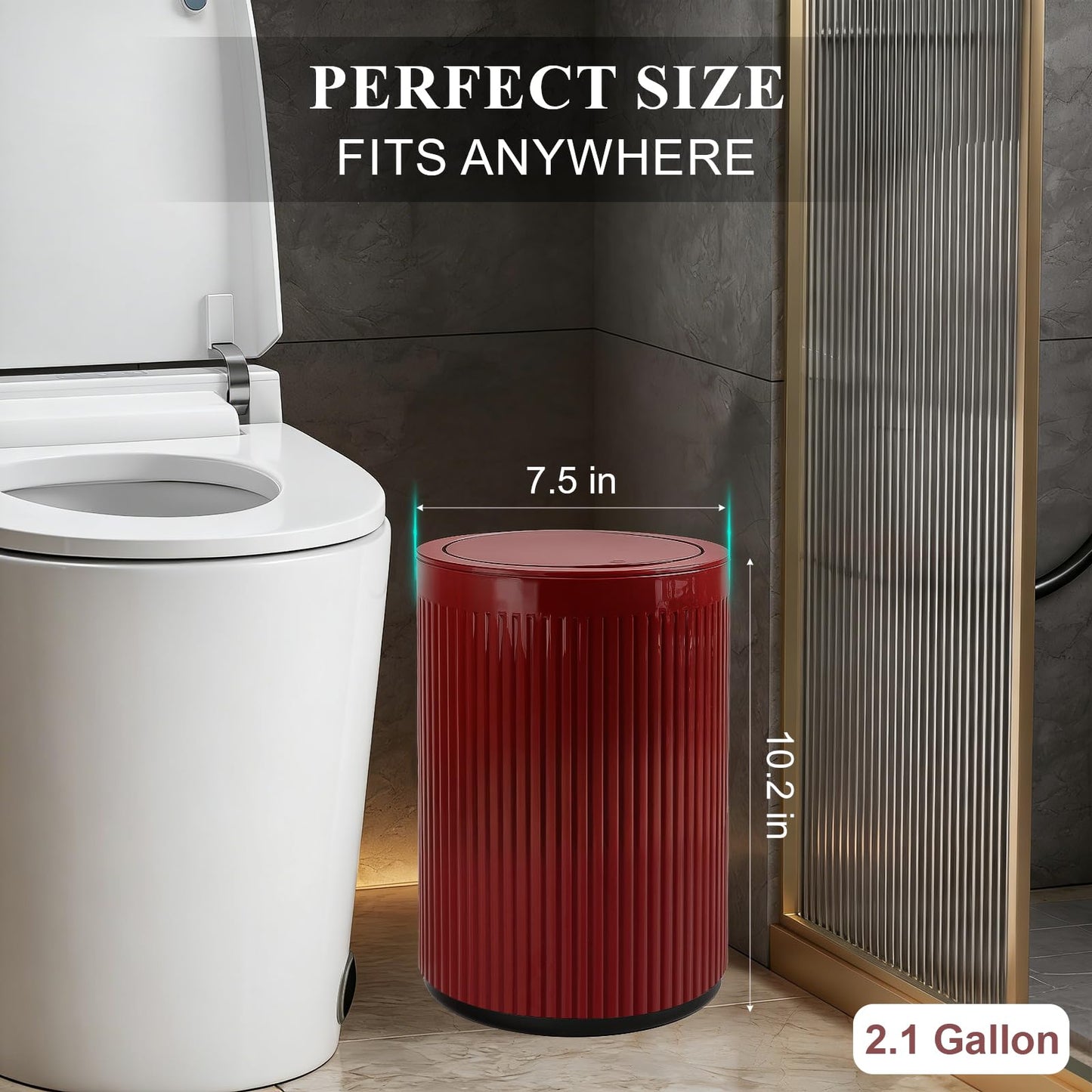 JiatuA Small Bathroom Trash Can with Lid, 2.1 Gallon Garbage Can with Pop-Up Lid Trash Bin Round Wastebasket for Kitchen Bedroom Office Living Room Toilet College Dorm, Red