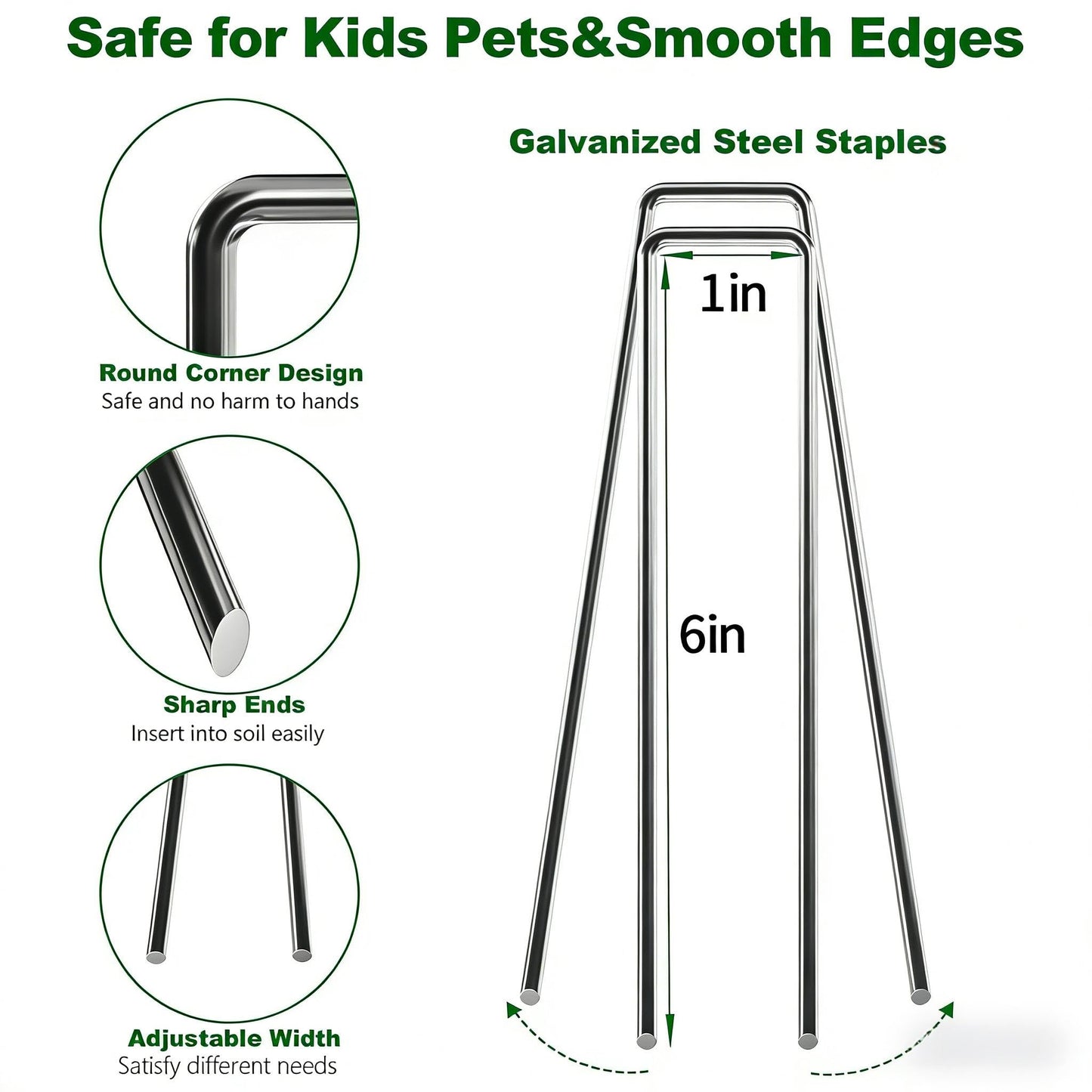 AMAGABELI 6 Inch 200 Pack Galvanized Landscape Staples 11 Gauge Anti-Rust Heavy Duty Garden Stakes Plant Cover Spikes U-Shaped Sod Pins Fence Stakes for Weed Barrier,Irrigation Tubing,Lawns,Decoration