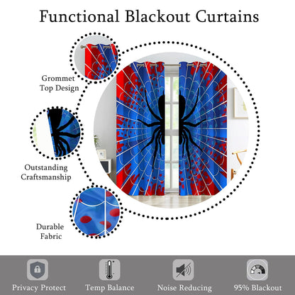 OSUNBD Spider Web Curtains - Blue & Red Superhero Design - Blackout Thermal Insulated Drapes for Kids Room, Bedroom, Living Room - 42 x 63 Inches, 2 Panels