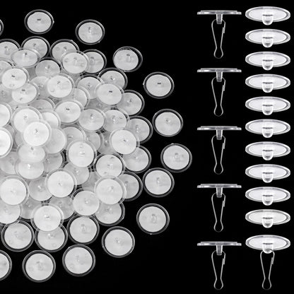 Mxxipp 100 Pack Self-Adhesive Ceiling Hooks for Hanging, Sticky Transparent Discs with Metal Hooks, No-Drill Wall Hanger for Christams Wedding Birthday Party Decorations