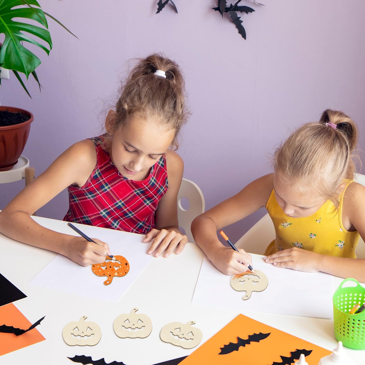 Wooden Pumpkins Ornaments to Paint Halloween Thanksgiving Decoration Cutouts Unfinished 24PCS, DIY Blank Unfinished Pumpkin Wood Discs Ornament for Home Harvest Crafts Hanging Autumn Decorations