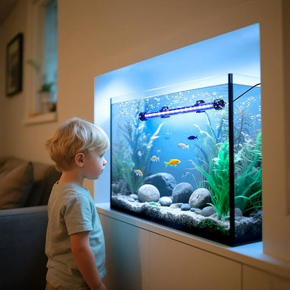 LED Submersible Aquarium Light 10W Underwater Fish Tank Light with Blue White&Blue and White Three Light Modes Timer Automatic On/Off and Dimmer Brightness Adjustable (19inch)