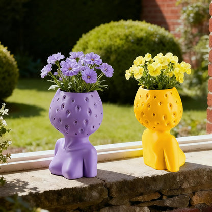 Ravixor Female Form Flower Vase, Unique Face Planter Pot with Drainage Hole, Resin Flower Pot for Indoor Outdoor Plants Succulents Boho Home Decor Gift, Purple