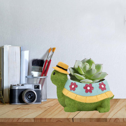 EOBTAIN Cute Turtle Planter for Indoor Plants Green Animal Garden Succulent Pots Unique Resin Cactus Pot with Drainage Hole Plant Containers Flowerpot for Home Office Desktop Decor Gifts for Women