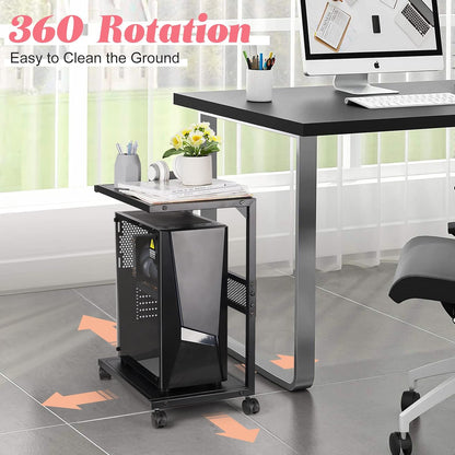 Liitrton PC Tower Stand 2-Tier CPU Stand with Locking Caster Wheels for Office & Home - Iron-Black