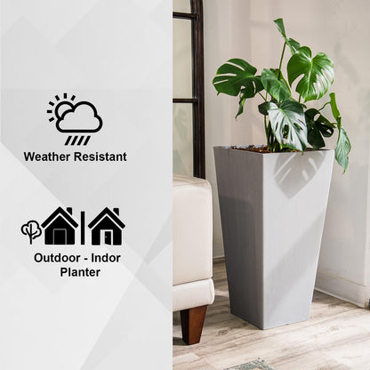 XBrand Modern 30-Inch Tall Square Planter, Modern Tapered Perfect for Indoor & Outdoor Planter, Patio Décor, Set of 2, White