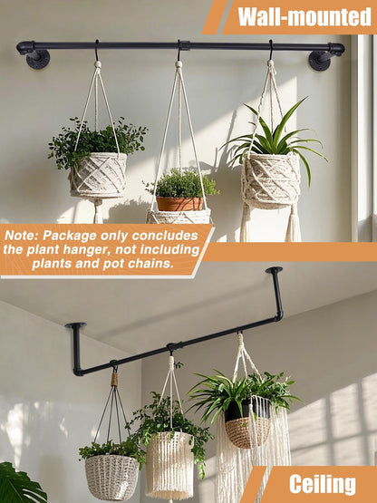 Bigmeta 34in Hanging Planters Rod for Indoor Plants - Max. Load 44 lb Black Metal Holder Rod for Wall Ceiling Decor, 2 Pcs (Pot Chain & Plants Not Included)