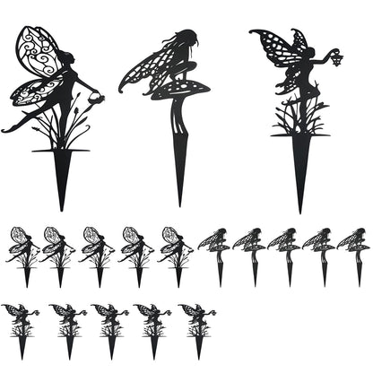 AJHXZMFC Decorative Garden Stakes， Fairy Garden Stakes, Butterfly Fairy Stakes for Weather Resistant Black Metal Outdoor Decorative Art for Women Gift (Matte Black, 18P-A)