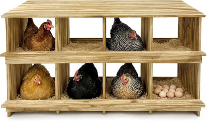 8 Holes Wood Nesting Boxes for Chickens, Gold Standard Two-Tier Chickens Nesting Box for Laying Eggs, Farmhouse Series Laying Boxes for Hens, Ducks and Birds