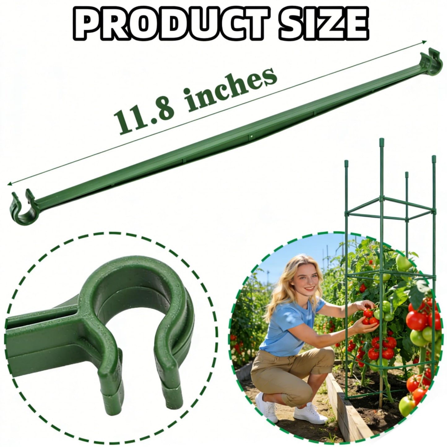 100Pcs Stake Arms for Tomato Cage, 11.8 inch Tomato Stake Connectors, Expandable Support Trellis Connectors for 11mm Stakes for Garden Climbing Plants Vegetables