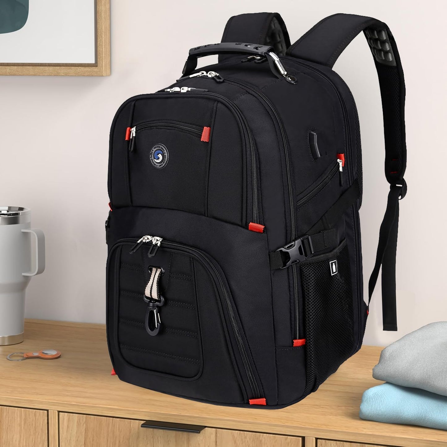SHRRADOO Extra Large 50L Travel Laptop Backpack with USB Charging Port, College High School Backpack Airline Approved Business Work Bag Fits 17 Inch Computer for Men Women