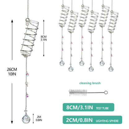 H&D HYALINE & DORA 6 Pcs Hanging Plant Propagation Station with Crystal Ball Prisms Suncatcher and Cleaning Brush, Glass Plant Suncatcher for Indoor Wall Plants Gifts for Plants Lovers(Silver)