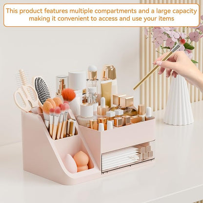 Yieach Countertop Makeup Organizers for Vanity,Bathroom,Dresser,Large Makeup Storage Organizer and Beauty Skincare Organizer,Plastic Makeup Holders and Organizers for Lotion,Hair Product & Tool,Pink