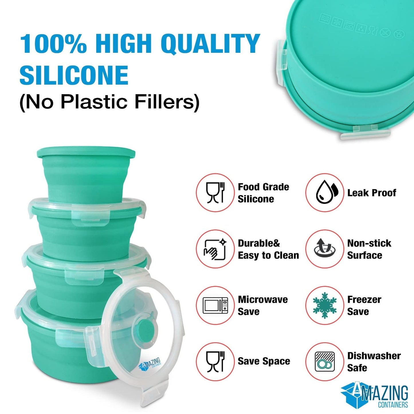 Collapsible Bowls for Camping, Set of 4 Silicone Food Storage Containers with Lids, Rv storage and organization, Rv Kitchen Accessories, BPA Free, Microwavable, Freezer, Dishwasher Safe