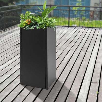 Oiveinya Metal Outdoor Planter Box Rectangular Planter Box Steel Plant Case Metal Plant Holder Large Square Plants Containe (Black/14x14x30in)