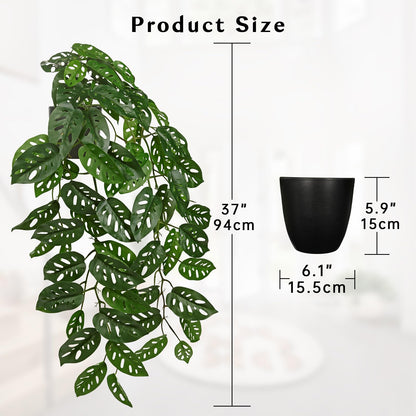 Large Fake Hanging Plants in Pot with Hook, 37" Artificial Hanging Monstera Albo Vines Plants, Fake Potted Greenery Plant for Room Wall Living Room Bathroom Kitchen, Big Faux Ivy Houseplants for Shelf