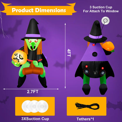 Mukum 4 Ft Halloween Blow Ups Inflatable Witch Pumpkin Design Halloween Window Decorations with Built-in Super Bright LED Light for Haunted Houses, Parties