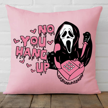 20x20 Inch Pink Throw Pillow Cover - 'No You Hang Up' Funny Horror Ghost Design, Romantic Halloween Decor, Soft Pillowcase for Sofa, Bedroom, Car, Birthday Party Supplies