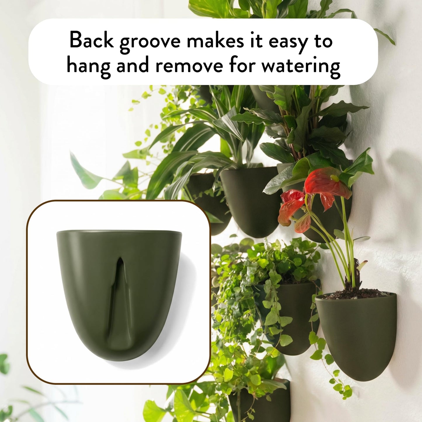 Make Good PlantPod Luxe - Self-Watering Wall Planters (Set of 6, Forest Green) - Easy to Water and Install - Lightweight - Design Your Own Vertical Garden - Wall Planters for Indoor Plants