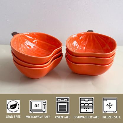 FYUEROPA Ceramic Pumpkin Ramekins Set, Small Bowls for Baking Souffle, Pudding, Serving Snack, Dessert, 6Oz (6PCS)