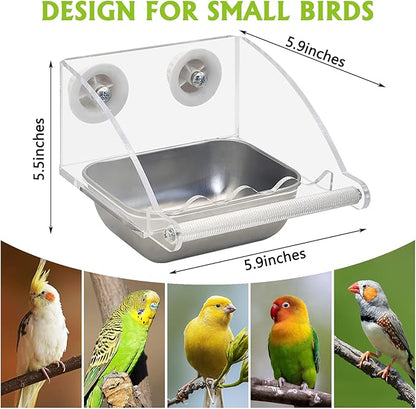 BNOSDM Bird Feeder for Cage with Stainless Steel Food & Water Bowl Acrylic Parakeet Seed Dishes with Anti-Slip Perch Stand for Parrot, Cockatiel, Lovebird, Canary, Finch,Conure,Cockatoo, Pigeon