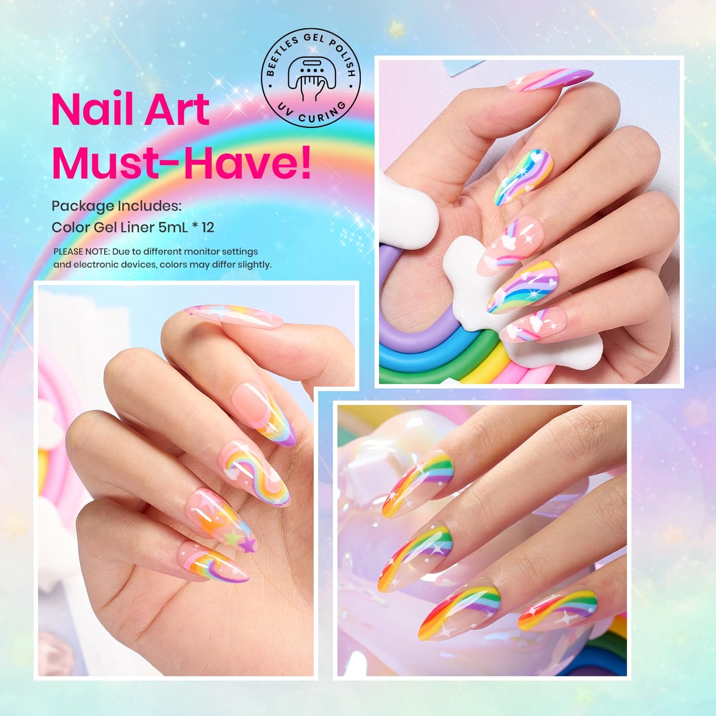Beetles Nail Stamp 3Pcs Silicone French Tip Nail Stamp Kit with Replacement Nail Stamper Heads and Scrapers Soft Silicone Nail Printing Tool for Home Manicure Diy Nail Art Salon Gifts for Girls