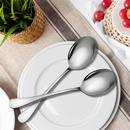 Keyoxy Stainless Steel Serving Spoons Set, 6pc, 10-Inch, Includes 6 Large Spoons, for Parties/Kitchen/Buffet/Catering, Dishwasher Safe
