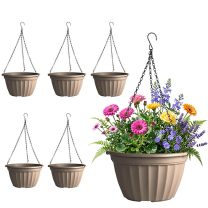 FGstyle 6 Pack Hanging Planters 8 Inch, Self Watering Pots for Indoor Plants, Plastic Hanging Basket with Soil Elevator and 20" Chain for Home Garden Porch Balcony Patio Decor (Beige)