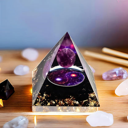 EternalOrgone Orgone Pyramid for Positive Energy, Orgonite Amethyst&Obsidian Healing Crystal Pyramids for Reduce Stress Chakra Reiki Healing Meditation Attracts Lucky and Success