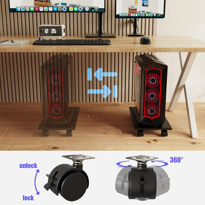 WEGASTU CPU Stand、Computer Tower Stand、Mobile CPU Holder with 4 Caster Wheels Fits for PC、Printer、Most Computer Tower、Office、Home、Planter Caddies、Dog Bowl Stand (Black)