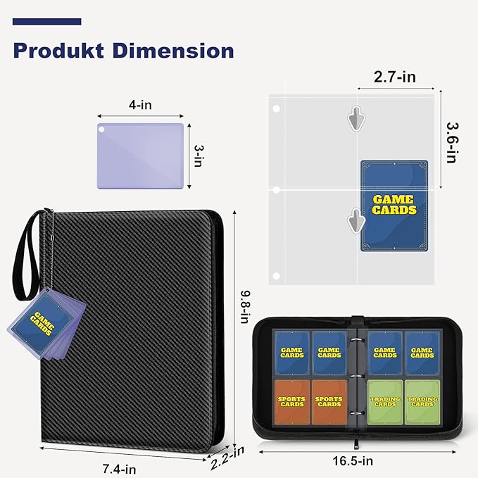 Mlikero 4 Pocket Trading Card Binder with Card Display Design, 440 Double Sided Pockets, Premium Sports Card Binder Compatible with MTG, TCG, Baseball Cards (Black)