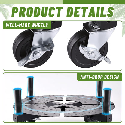 Plant Caddy with Wheels Heavy Duty, Adjustable 15-24 Inch Rolling Plant Stand with Lockable Casters, 440 Lbs Capacity Large Pot Roller Base Dolly Cart for Indoor Outdoor Use, Flower Pots, Planters