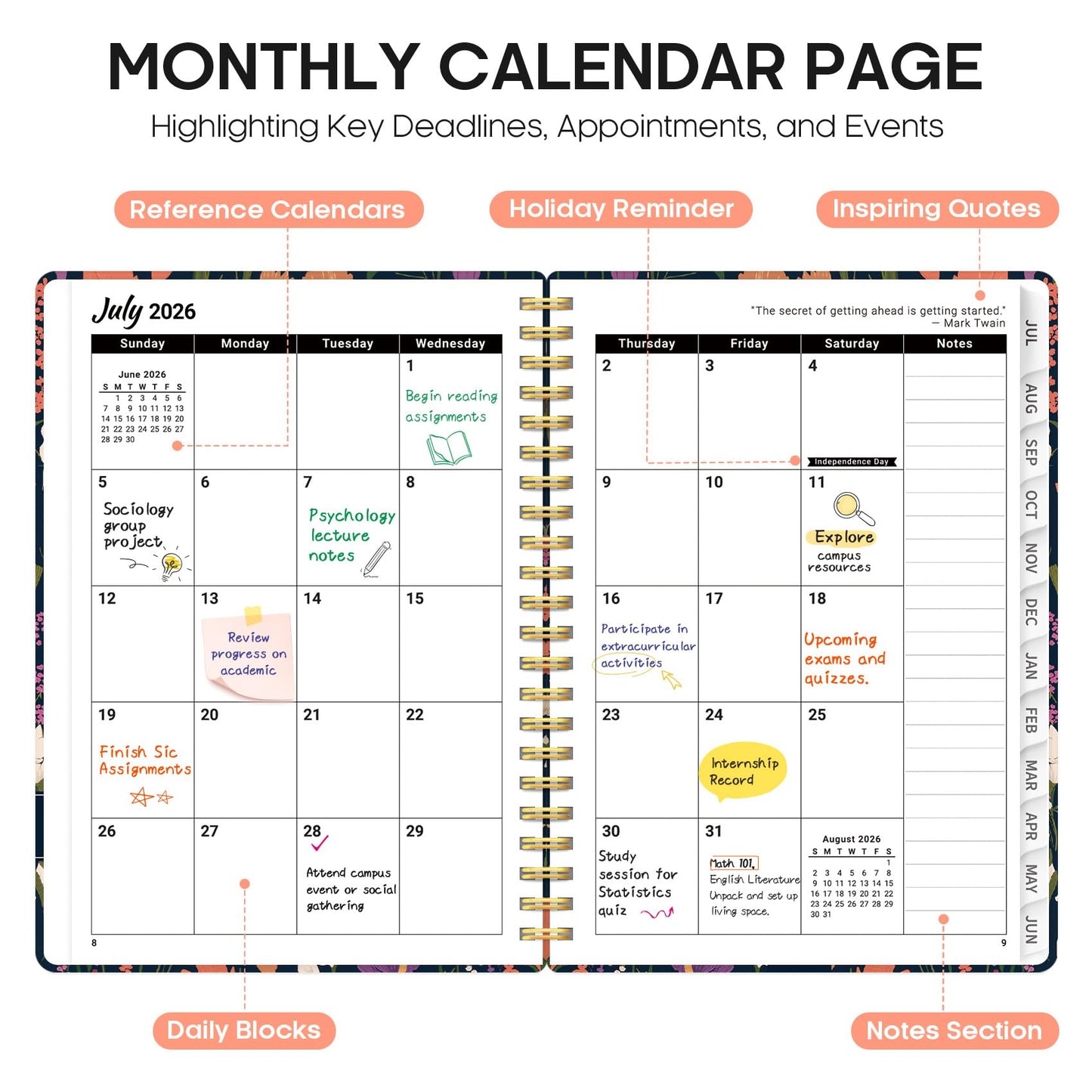 Planner 2026–2027, Weekly & Monthly Academic Organizer for School Year, Jul 2026–Jun 2027, Hardcover Planner with Tabs, Back to School Essential, 6.3" x 8.5", Wild Harmony