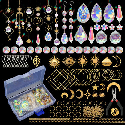 HYBEADS 200 pcs DIY Sun Catchers Making Kits Craft for Adults Crystal Suncatchers Supplies Stained Glass Window Hanging Prism Indoor Outdoor Garden Xmas Decor with Rainbow Maker Pendants Chains