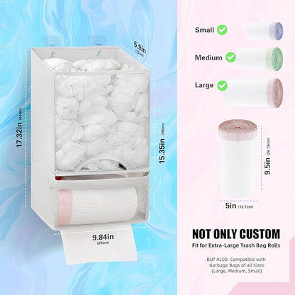 HOUSE AGAIN Plastic Bag Holder-Extra Large Bag Saver Dispenser Wall Mount Organizer Grocery Trash Roll Bag Holder Dispenser-Daily Storage Solution for Kitchen/Bathroom/Laundry/in-Home Recycling Bins