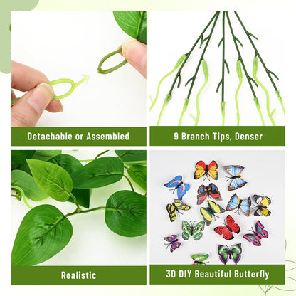 BLEUM CADE 2Pcs Fake Hanging Plants, 9 Branch Artificial Hanging Plant, Lush Faux Pothos Vines for Home Room Wall Shelf Porch Outdoor Indoor Decor (No Baskets)