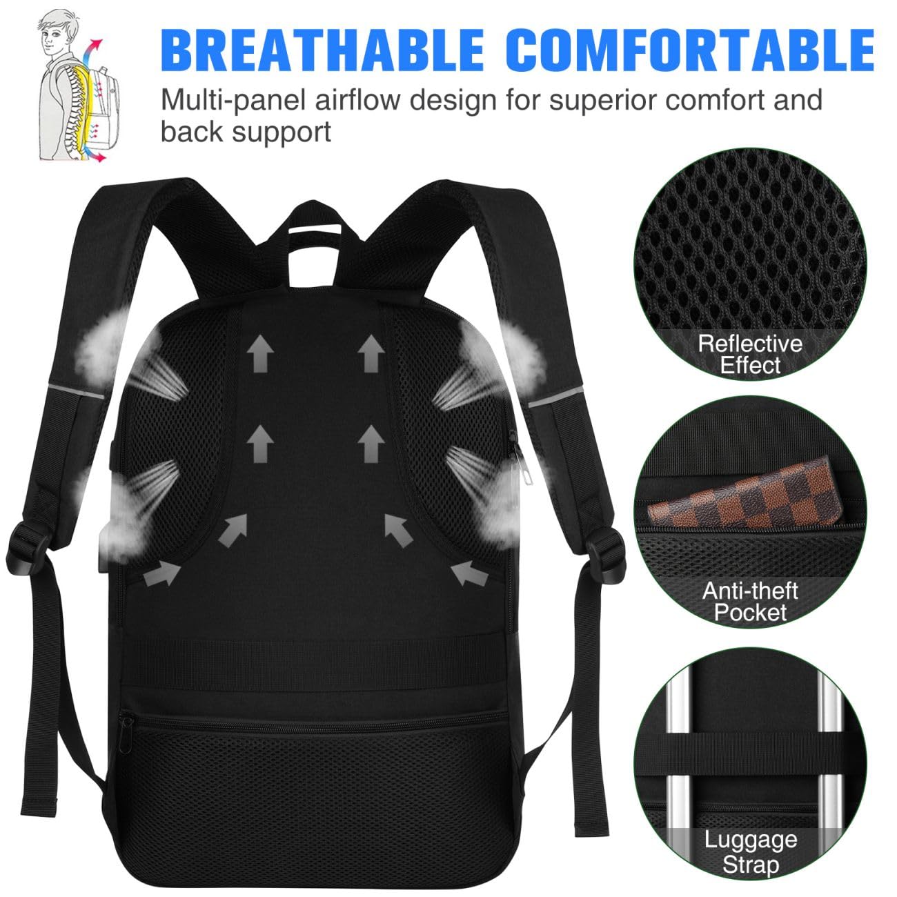 YAMTION School Backpack for Men and Women,College Bookbag Teens Laptop Backpack Schoolbag with USB Port for Students Work Business Office