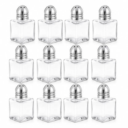 Notana Mini Salt and Pepper Shakers Set - Small Glass Salt Pepper Shaker with Stainless Steel Lids - Modern Kitchen Table Saleros for Dining - Refillable Cute Containers, Pack of 12
