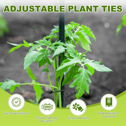 M METERXITY 48-Pack Adjustable Plant Ties, 4.7/5.9/6.7/8.2 Inch Silicone Flexible Multi-Function Garden Twist Tie for Crafts/Gift Wrapping/Gardening Plants, Reusable Support Twine [Black]