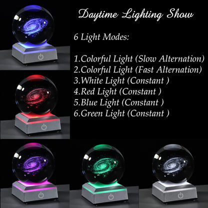3d Galaxy Model Crystal Ball Led Lamp Base - Space Decor World Globe Planets Sphere Night Light 80mm 3.15 Inch - Solar System Decor Best Birthday Astronomy Gifts For Men Physics Science Teacher